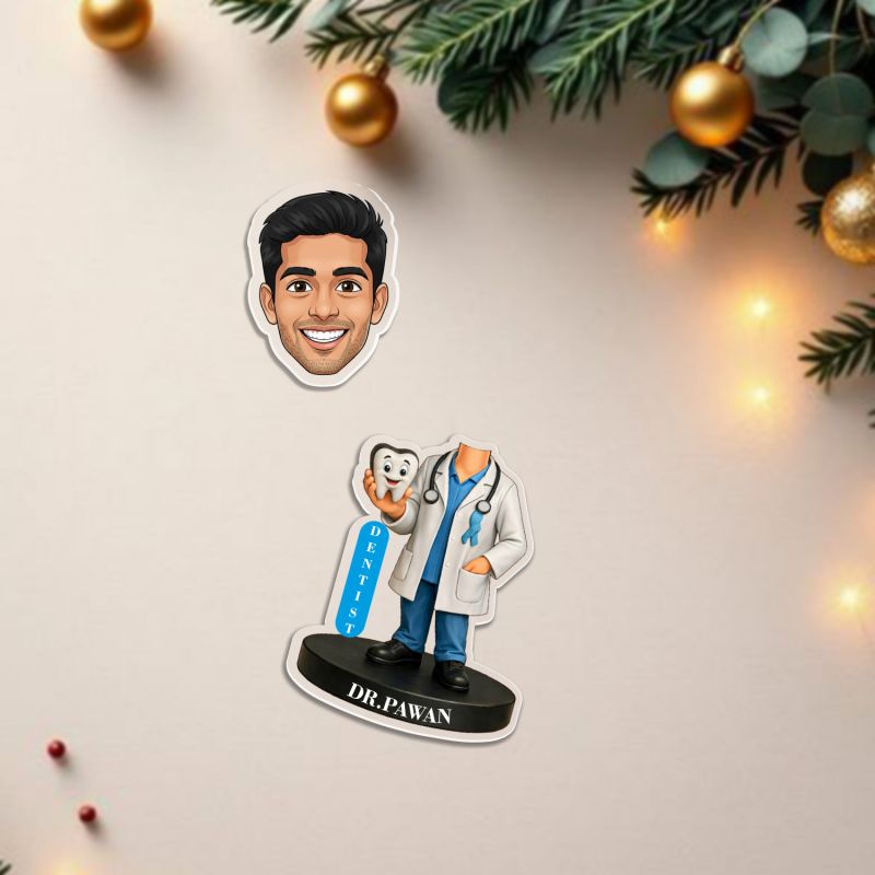 Personalized Dentist Bobblehead Caricature Standee Gift for Dentists, Dental Students & Orthodontists   Creative Clinic & Office Table Decor  Battery Powered Moving Head